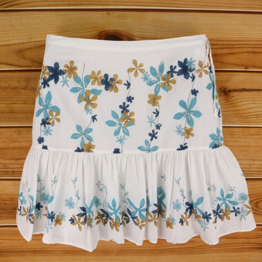 JH Collectibles Flounce Skirt Knee Length Womens 16P White Floral Lined Beaded